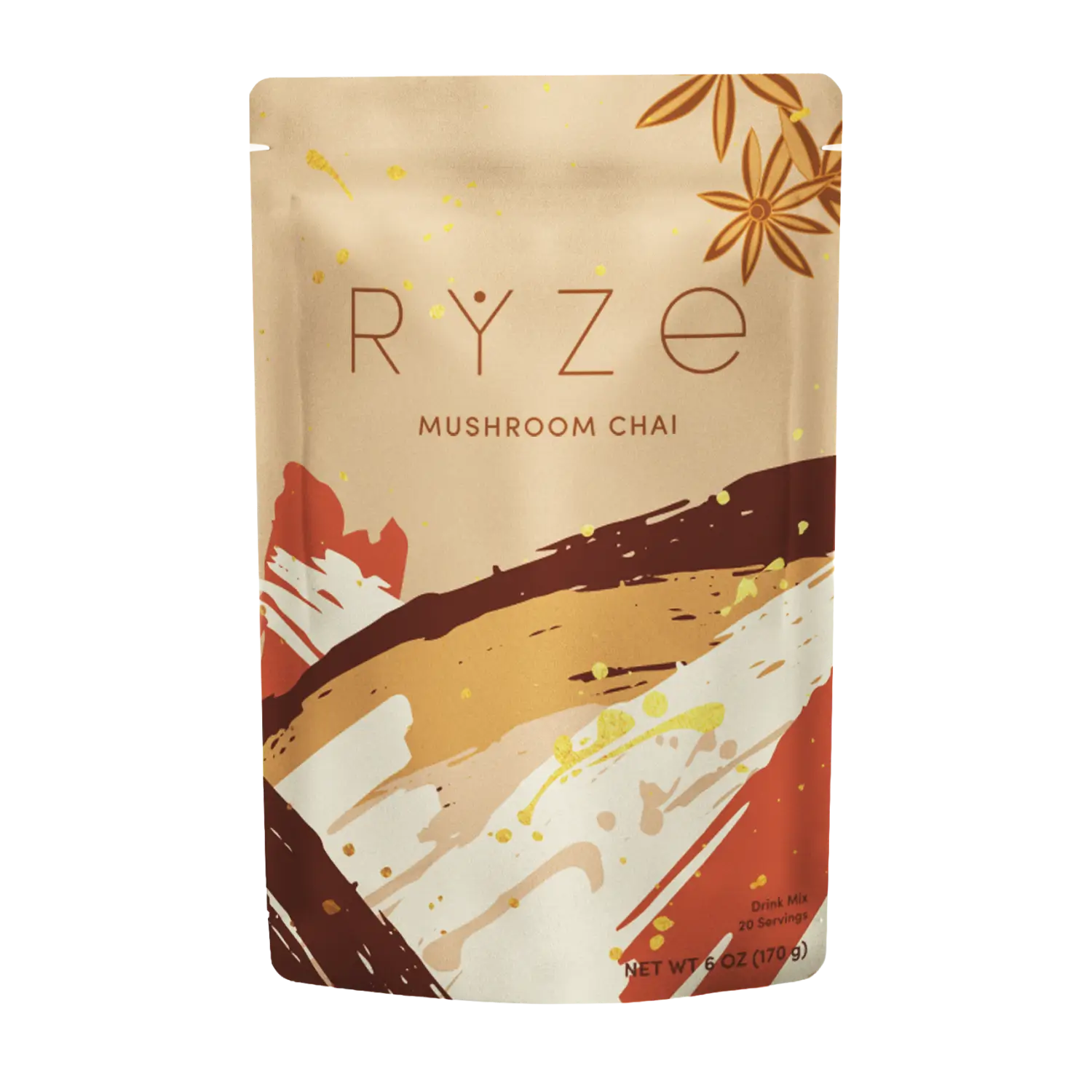 RYZE Mushroom Chai — Organic Instant Chai with Reishi & Organic Black Tea, 20 Servings W8