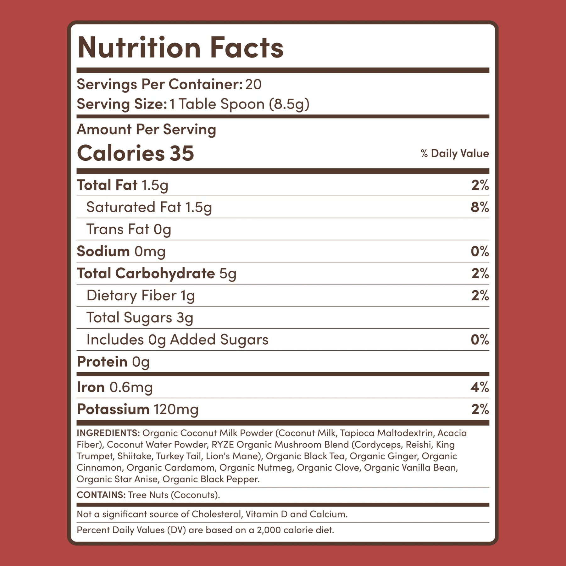 RYZE Mushroom Chai — Organic Instant Chai with Reishi & Organic Black Tea, 20 Servings W8