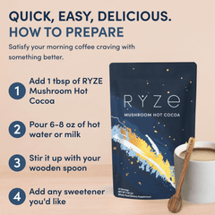 RYZE Mushroom Hot Cocoa — Organic Instant Cocoa with L-Theanine & Melatonin, 20 Servings K3