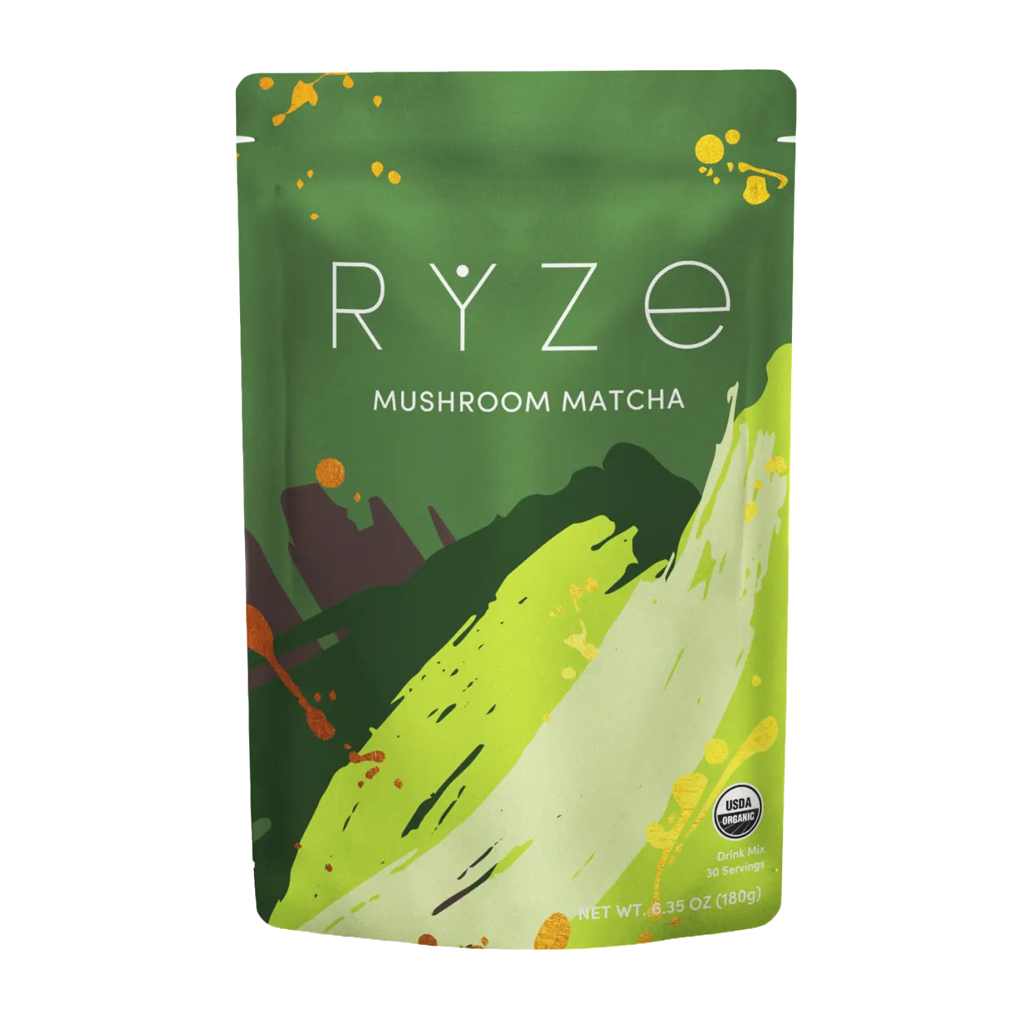 RYZE Mushroom Matcha — Organic Instant Matcha Latte with Lion's Mane & King Trumpet, 30 Servings F1