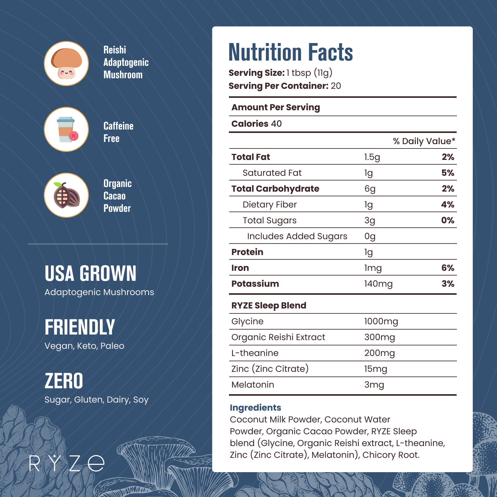 RYZE Hot Cocoa - with 6 Sleep Superfoods to Help Fall Asleep and Stay Asleep N8