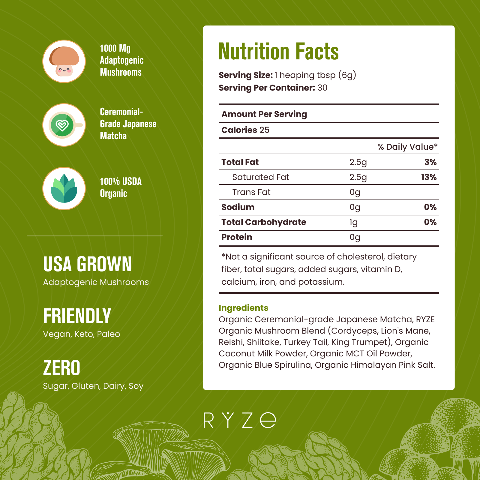 RYZE Organic Mushroom Matcha Starter Kit (60 servings) N3